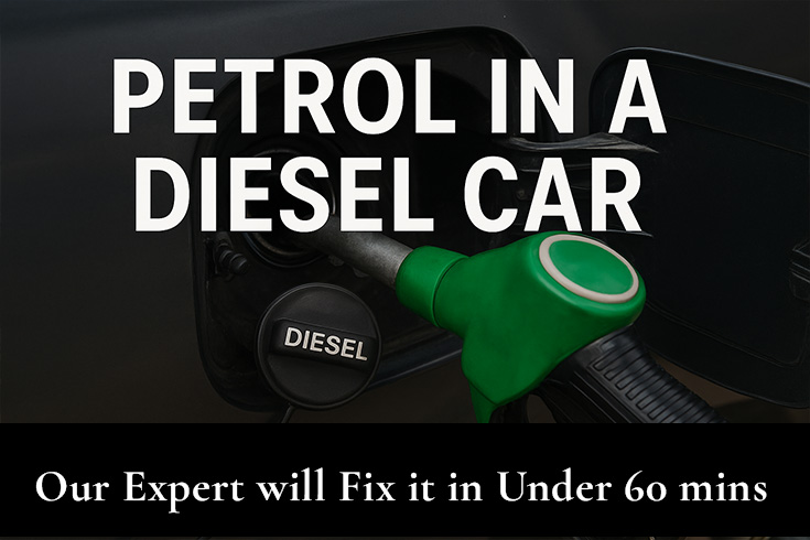 petrol in diesel car mistake with fuel nozzle showing wrong fuel being inserted in diesel vehicle