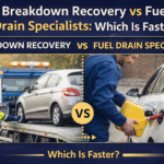 breakdown recovery vs fuel drain specialists comparison showing towing vs on-site fuel drain service UK